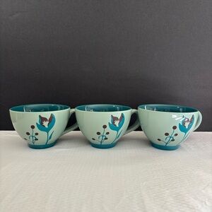 Starbucks 2006 Floral Ceramic Mugs Blue/Teal Floral Mugs Set Of 3